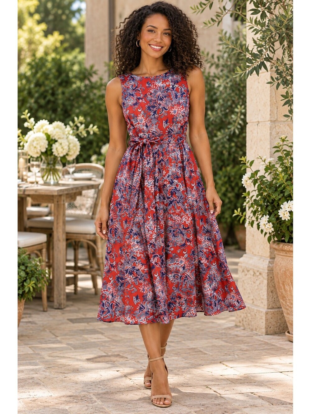 New With Tags | Black Label Evan-Picone | 12 | Red Paisley Midi Dress
